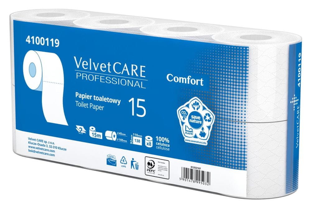 WEBHIDDENBRAND Velvet CARE Toaletný papier Velvet Professional - 2 vrstvový, 15 m, 8 roliek